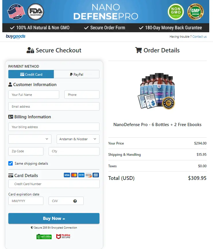 NanoDefense Pro order form